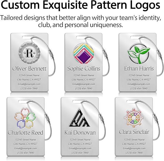 Personalized Luggage Tags - Custom Metal Luggage Tags for Suitcases, Backpacks and Bags with Your Personalized Club Logo Text (Silver)