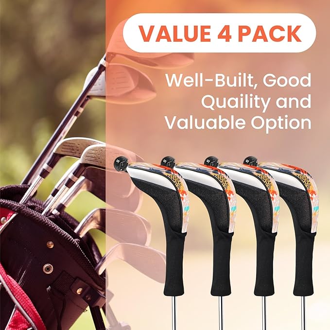 FINGER TEN Golf Club Head Covers Woods Hybrids 1/2/3/4 Pack, Headcovers Men Women 3 5 7 X with Interchangeable Number Tag, Fit All Wood Hybrid Clubs