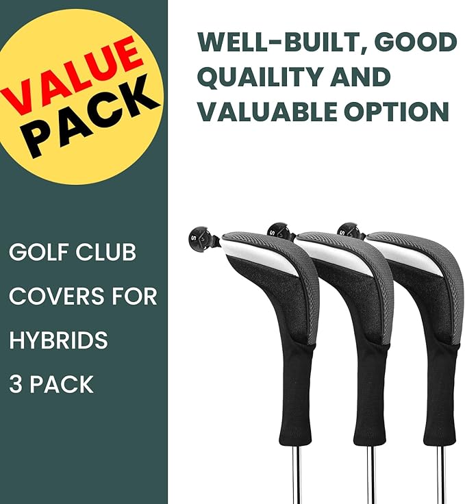 FINGER TEN Golf Club Head Covers Woods Hybrids 1/2/3/4 Pack, Headcovers Men Women 3 5 7 X with Interchangeable Number Tag, Fit All Wood Hybrid Clubs