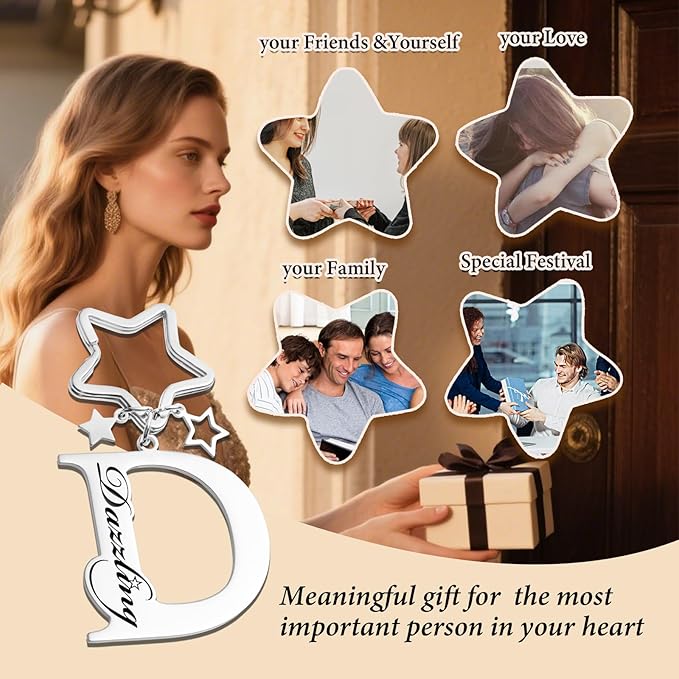Qunrwe Stainless Steel Initial Letter A-Z Keychain,Inspirational Gifts for Women Men Friends Daughter Son Sister Dad Mom