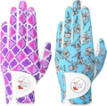 Golf Gloves Women with Ball Marker 2 Pack, Right Handed Golfer Left Hand, Ladies Breathable Soft All Weather Grip Glove Fit Size Small Medium Large XL