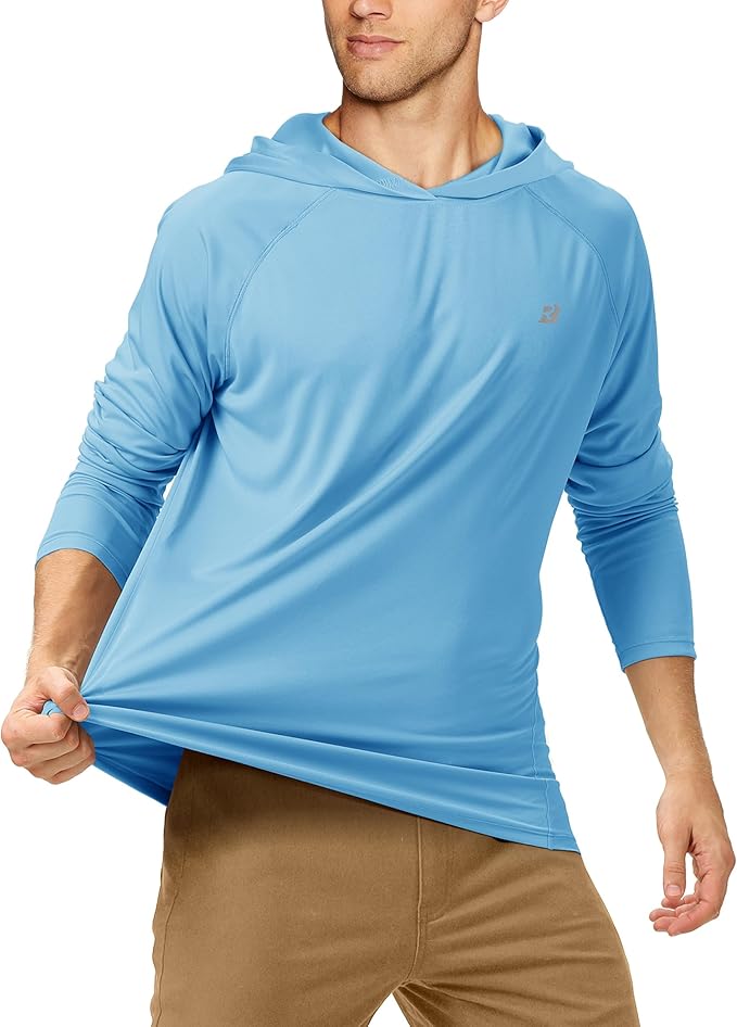 Roadbox UPF 50+ Fishing Shirts for Men, Long Sleeve UV Sun Protection Hoodie, Outdoor Hiking Running Swimming Rash Guard
