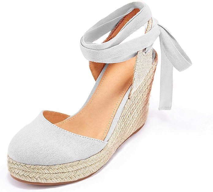 FISACE Womens Summer Espadrille Heel Platform Wedge Sandals Ankle Buckle Strap Closed Toe Shoes