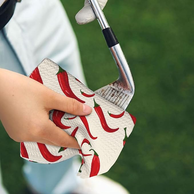 Chili Golf Towel Waffle Microfiber with Hook Detachable Clip 24x16in