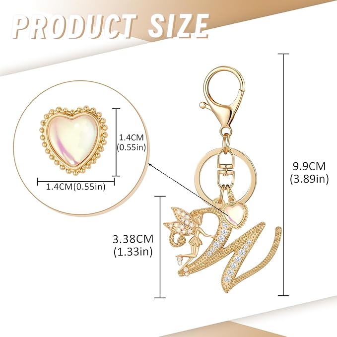 Gold Plated Alphabet Initial Letter Keyring Keychain for Women Girls Crystal Key Chains for Wallet Backpack Bag Charm