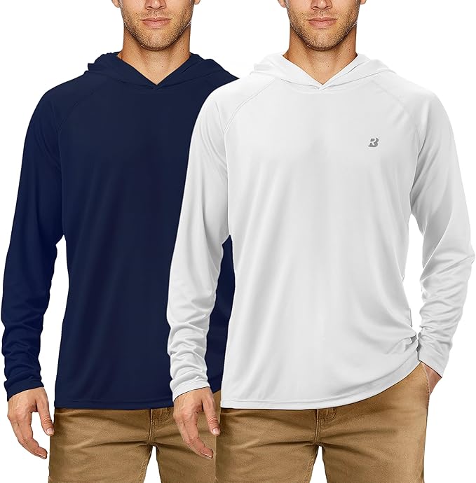 Roadbox UPF 50+ Fishing Shirts for Men, Long Sleeve UV Sun Protection Hoodie, Outdoor Hiking Running Swimming Rash Guard