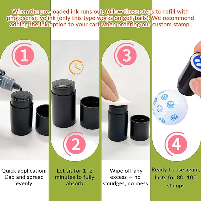 Custom Golf Ball Stamp with Ink & Storage Tin - Personalized Text/Logo Waterproof Reusable Golf Ball Marker Set, for Men, Dad, Husband, Father's Day, Christmas, Retirement Gifts for Golf Lovers