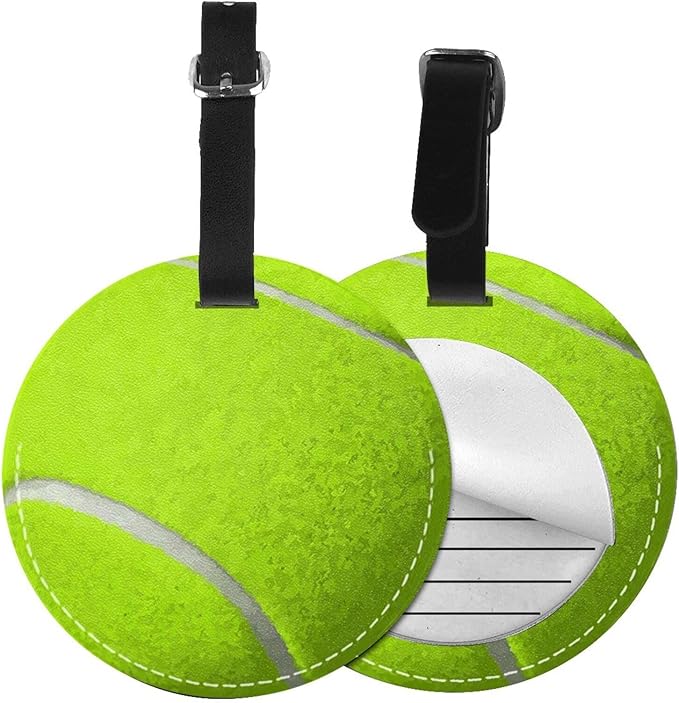 Luggage Tag Tennis Ball Luggage Tags for Suitcases, Pu Leather Baggage Tags Identifiers for Travel, Name Id Label Tags for Baggage Bag Women Men