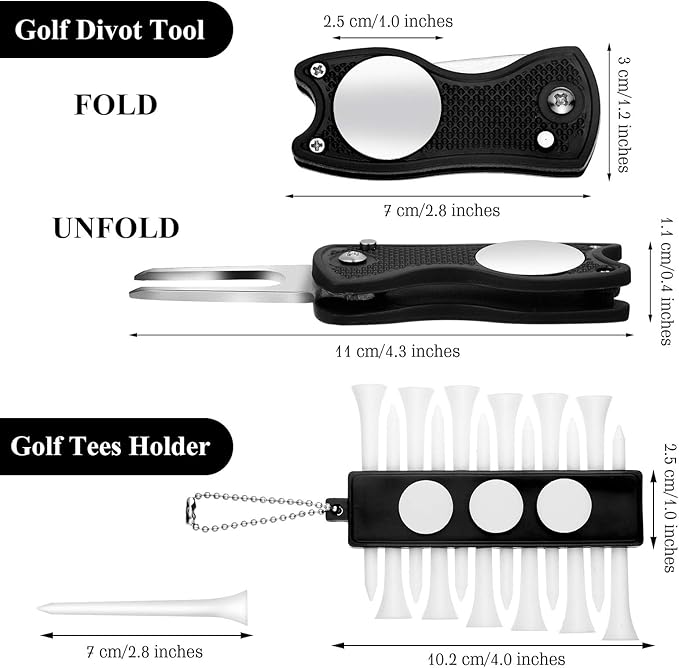 Sumind 22 Pcs Golf Accessories Kit Golf Essentials Club Cleaning Kit for Men Include Cleaning Brush Towel Marking Pen Line Marker Tee Holder with Tee Repair Divot Tool for Christmas Ideal Gift(Black)