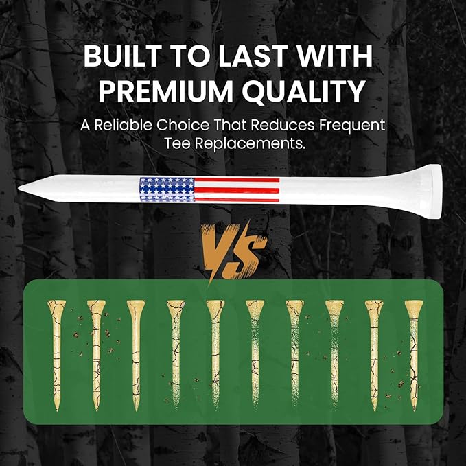 Amy Sport Golf Tees Western Birch Wood 5X More Durable 5X Stronger Value 50 Pack 1 1/2 2 3/4 3 1/4 Inch, Reduce Friction Wooden Long-Lasting, Spin Tall Sturdy Base for Stability