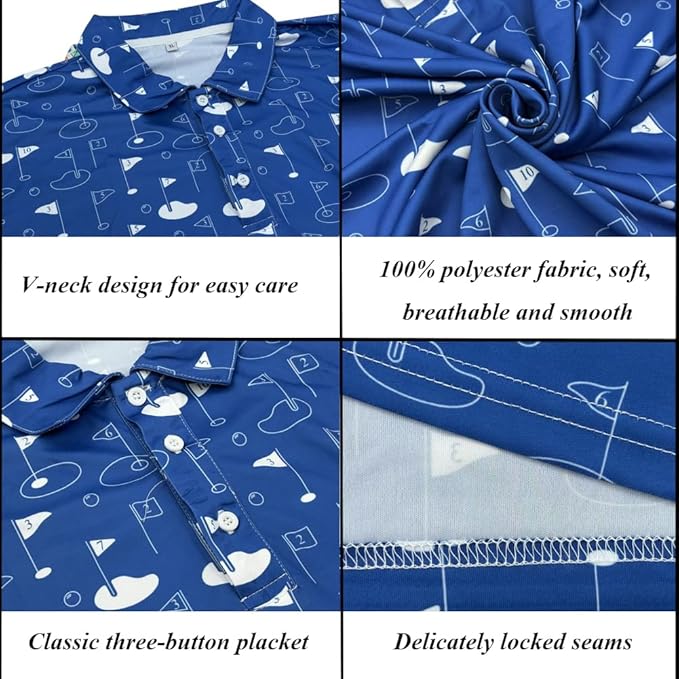 Men's Long Sleeve Golf Shirt Quick Dry 3 Button Work Fishing Outdoor Casual Collar Shirt