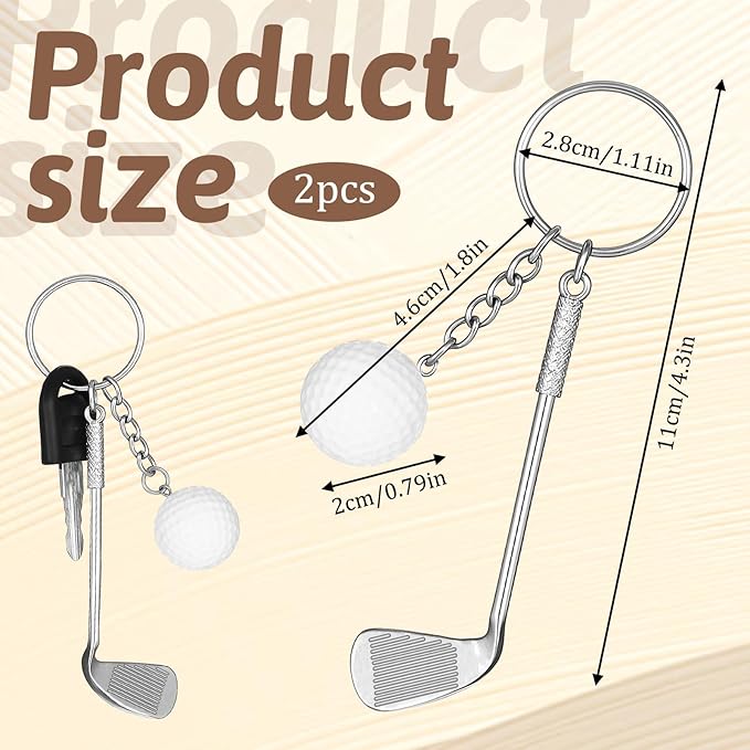 2 PCS Golf Club Keychain, Mini Alloy Golfs Ball Keychains Golf Gifts Keychain for Men Women Golfers Funny Christmas Birthday Gift for Father Grandfather Sports Golf Lovers