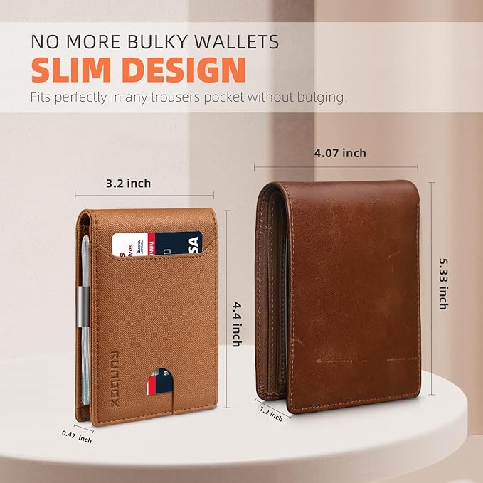 RUNBOX Money Clip Wallets for Men,Slim Leather Mens Bifold Wallet,RFID Blocking Front Pocket Wallet,Thin Credit Card Holder with Gift Box
