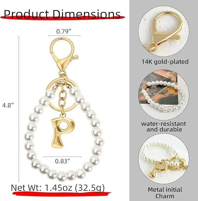 Gold Bubble Heart, Cherry, Bow & More Designs Letter Initial Keychain Bag Charms – Cute Purse Charms for Handbags