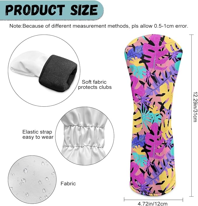 Golf Club Head Covers for Club Protective, Waterproof PU Leather Driver Fairway Wood Hybrid Head Cover