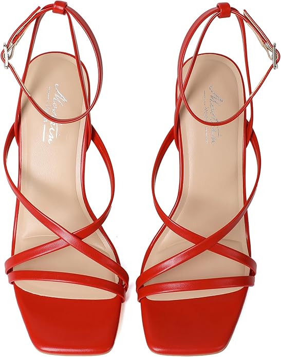 Mostrin Strappy Heels for Women Square Open Toe Lace Up Heeled Sandals Ankle Strap Sexy Stiletto High Heels for Party, Prom, Dating, Wedding