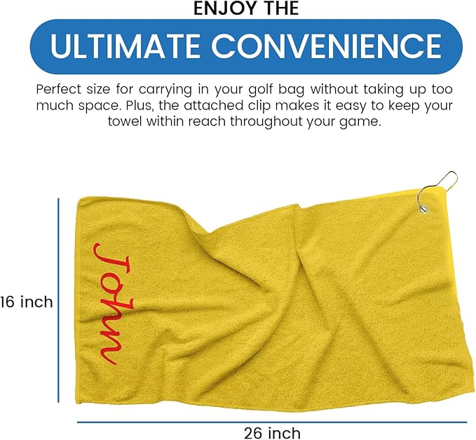 Personalized Passion Golf Towel with Embroidered Name - 16"x26" Custom Golf Towels with Clip - Soft & Highly Absorbent Plush Velour - Easily Wipes Away Sweat and Dirt - Gift for Golfers - Gold
