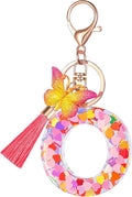 Suweibuke Colourful Cute Initial Letter Keychains for Women Girls with Tassel Butterfly, Charm for Purse Handbags Backpacks