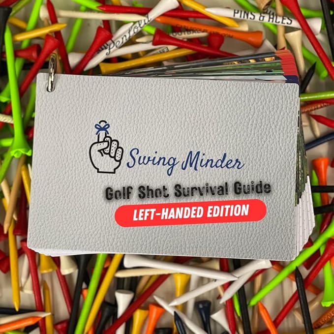 Swing Minder Golf Reference Cards - Step-by-Step Instructions for 33 of Golf's Hardest Shots - Ideal Golf Gifts for Men or Golf Bag Accessories - Waterproof PVC and Sturdy Carabiner for Easy Use
