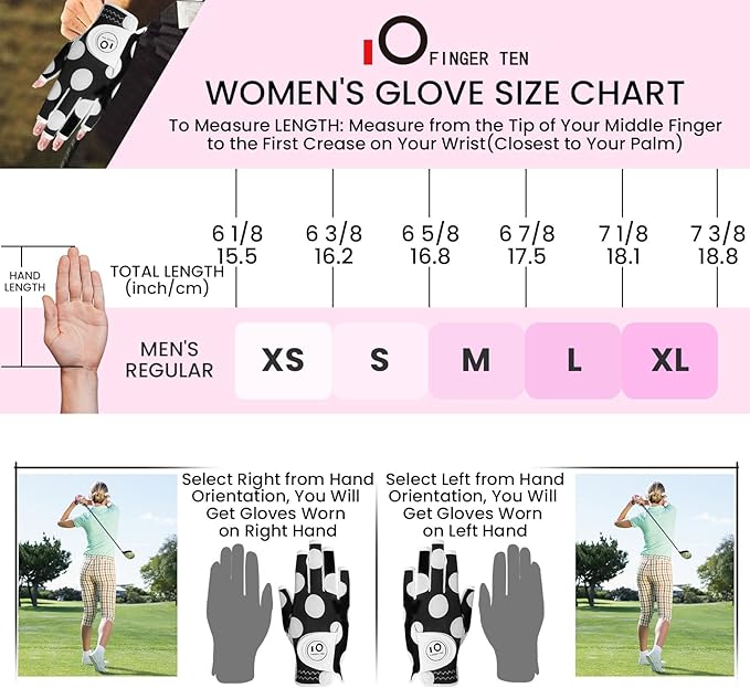 FINGER TEN Stylish Golf Gloves Women with Ball Marker 1 Pack for Left or Right Hand, Breathable Glove with Fashion Patterns for Ladies Right Left Handed Golfer