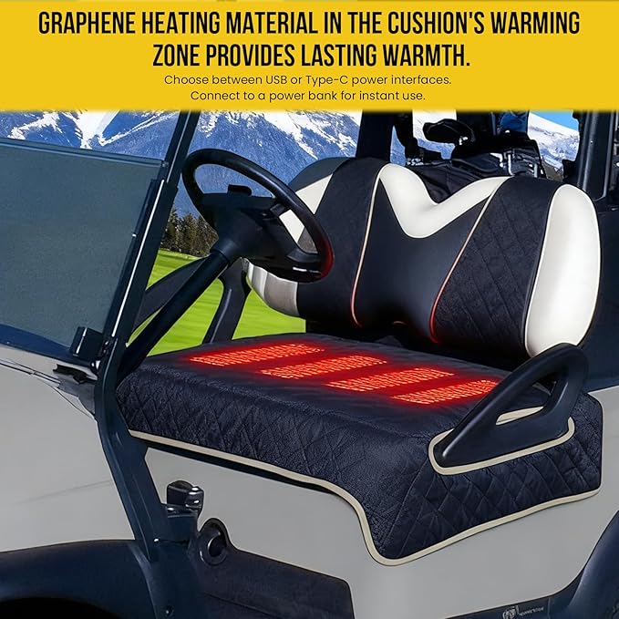 Heated Golf Cart Seat Cover,Non-Slip Winter Golf Cart Seat,Universal Fit, Easy Installation,4 Heating Zones, USB/Type-C Powered, Non-Slip & Waterproof, Ideal Golf Gift for Men