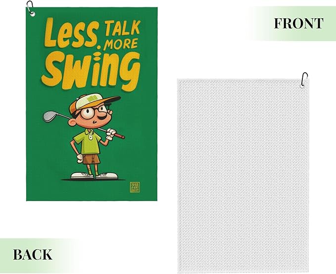 Funny Golf Towel with Carabiner Clip 24"x16" Less Talk More Swing Printed Fun Green Golf Towels for Golf Bags Microfiber Waffle Golf Rag for Disc Balls Clubs Golfs Accessories for Men Women Dad
