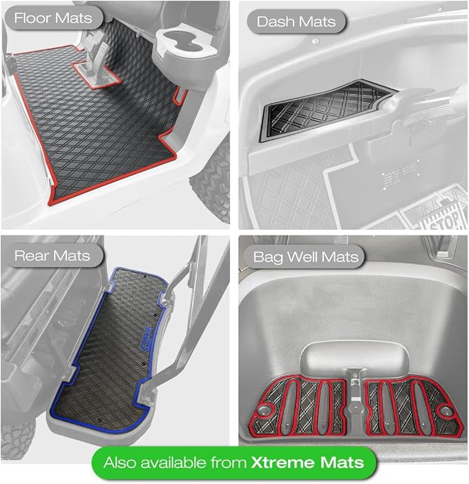 Xtreme Mats EZGO RXV Golf Cart Mat, Full Coverage Golf Cart Floor Liner Mat - Only Fits EZGO RXV (2008-2022) & 2Five (2009+) - Black with Blue Trim