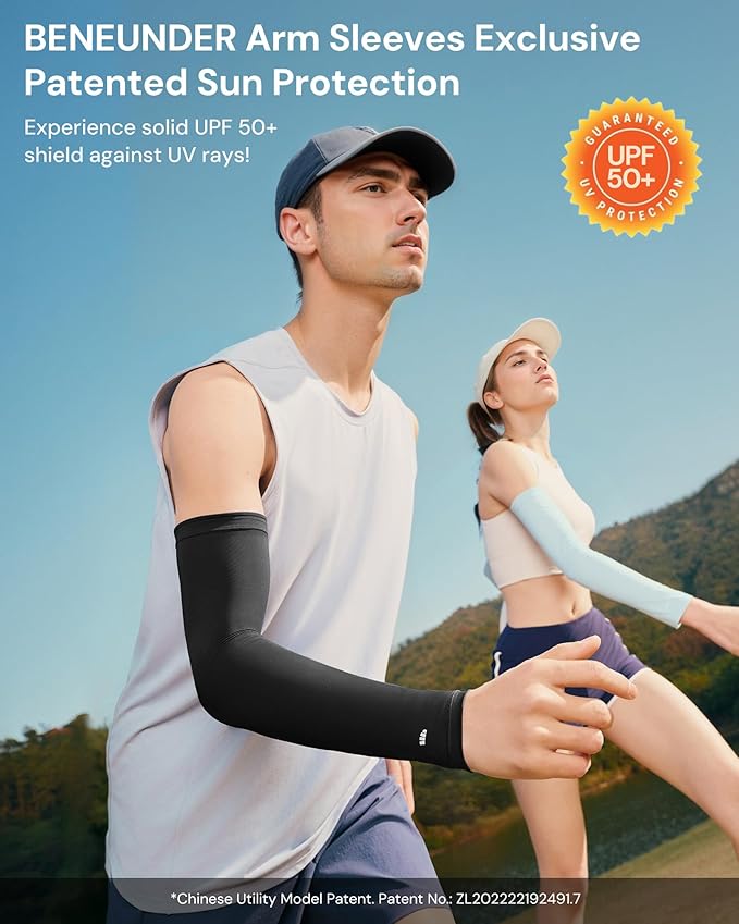 BENEUNDER UPF 50+ Arm Sleeves for Men Women Cooling UV Sun Protection Sports Compression Tattoo Cover Up