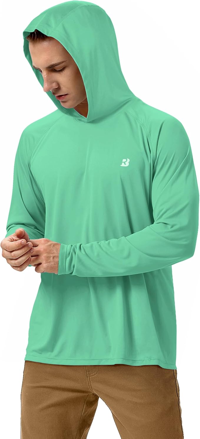Roadbox UPF 50+ Fishing Shirts for Men, Long Sleeve UV Sun Protection Hoodie, Outdoor Hiking Running Swimming Rash Guard
