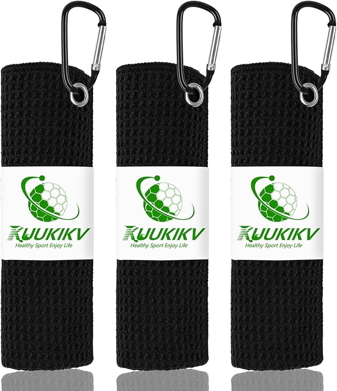 3 Pack 16" X 16" Waffle-Pattern Golf Towels with Carabiner Clip, Super Absorbent Microfiber, Navy Blue, Dark Grey, Light Grey