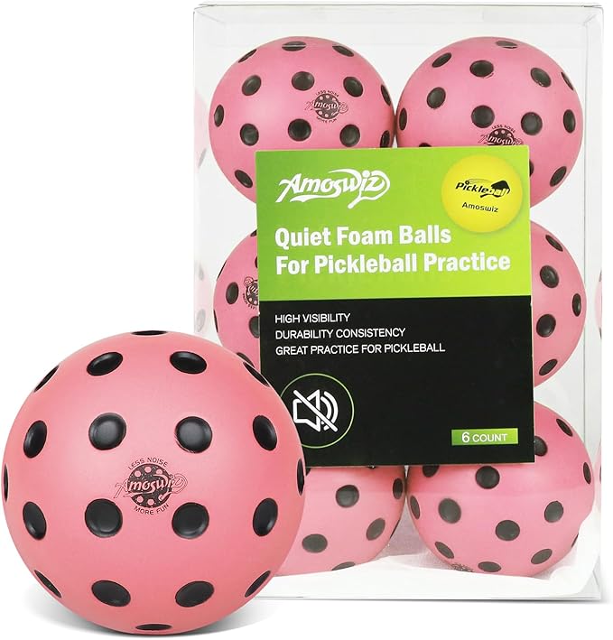 Silent Pickleball Balls, 6 Pack of Quiet Foam Ball for Indoor & Outdoor Pickle Ball Practice, Noise Reducing Soft Pickleball Practice Balls with 40 Simulated Concave Holes