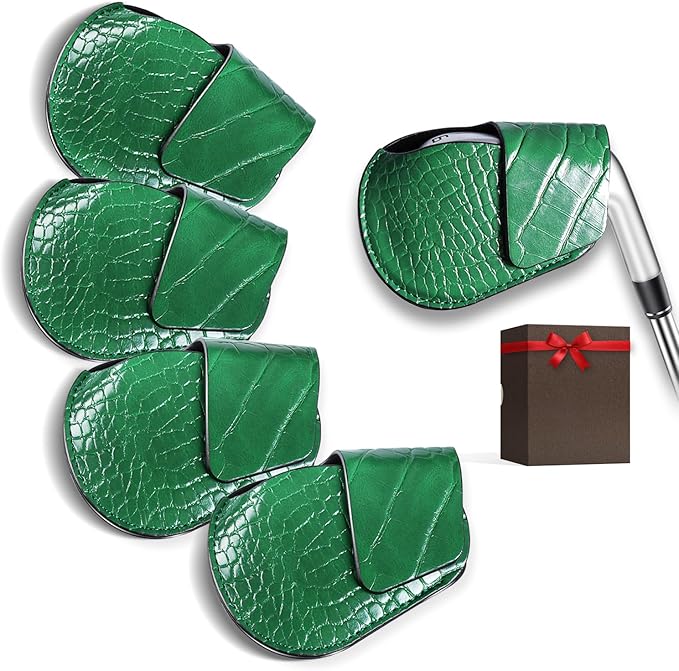 Magnetic Golf Iron Head Covers Set of 5 – Premium Crocodile-Embossed PU Leather Headcovers, Ventilation Design Keeps Clubs Dry | Easy On/Off, Fits All Irons | Unique Golf Gift for Men & Women