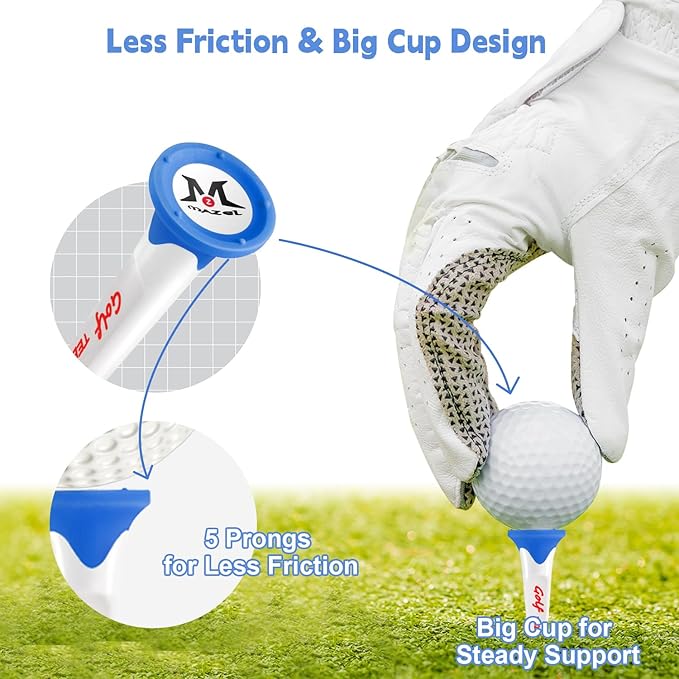 MAZEL Plastic Golf Tees 8 Pack｜Excellent Durability and Stability Plastic Tees with 5 Prongs,Reduces Friction & Side Spin