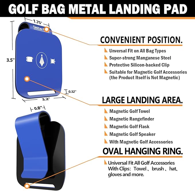Golf Bag Metal Landing Pads for Magnetic Golf Towel,Golf Rangefinder,Golf Flask,Golf Speaker- Quick Access to Magnetic Golf Equipment and Accessories-Golf Gift -US Patent