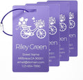 4 Personalized Metal Luggage Tags for Suitcase, Laser Engraved with Text and Logo, Custom Aluminum Name Tags with Stainless Steel Ring, for Travel, Golf Bag, and Baggage (Purple)