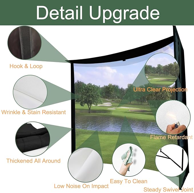 Golf Impact Screen Frame Enclosure Kit Set DIY Parabolic Screen Durable Fabric with Hook & Loop - Reinforced Black Border 9.8' H x 9.8'W x 4.9' D