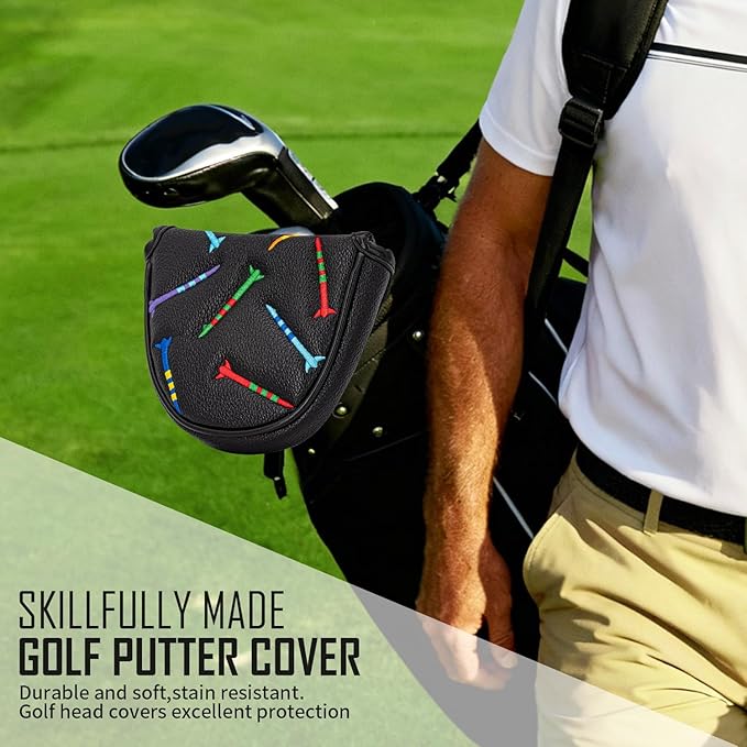 Colorful Nails Style Golf Half Mallet Putter Cover Headcover, Golf Putter Club Cover Magnetic Golf Head Covers Headcovers Club Protective Equipment