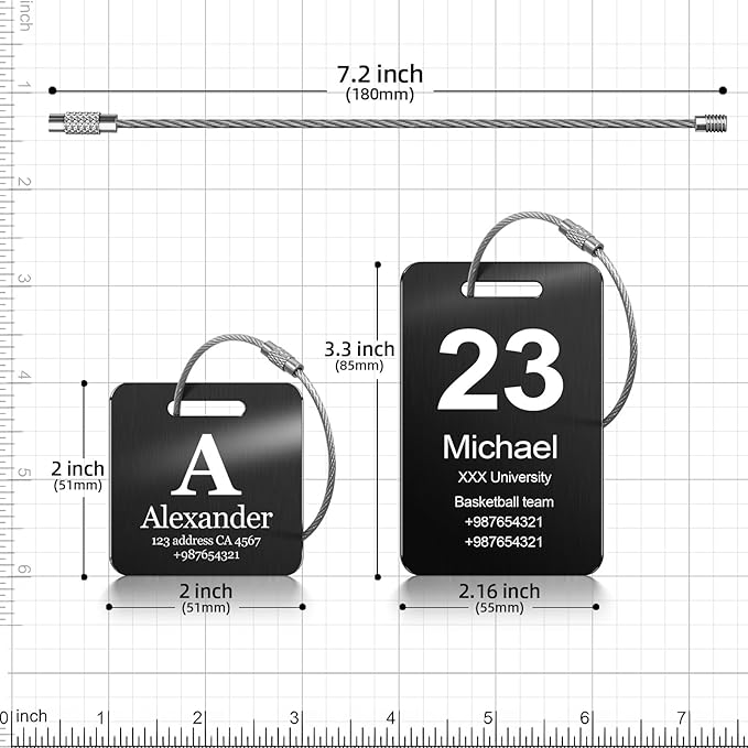 Customized Stainless Steel Luggage Tags: Personalize Your Suitcases, Backpacks, and Bags with Your Text - Custom Initial Text Name ID,Number(3 Pack)