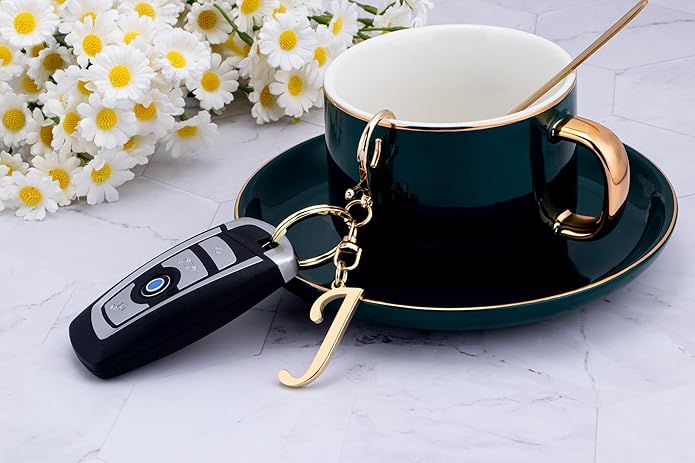 Cute Stainless Steel Gold Initial Letter Keychain for Women Girl, Charms for Key Handbag Backpack Bag, Personalized Gift