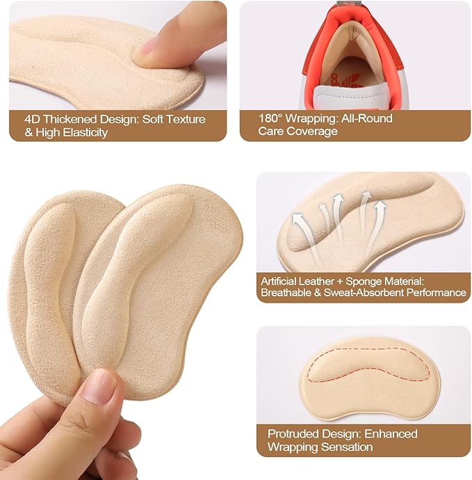 6 Pairs Heel Pads Cushion Inserts for Loose Shoes, Heel Grips & Liners for Men Women – Protectors Against Blisters, Heel Pain, Slipping & Friction(Black + Beige)