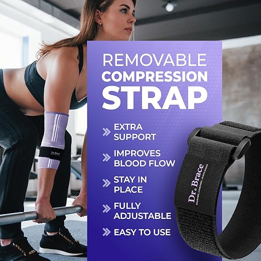 DR. BRACE® Elite Elbow Brace Support, Breathable Elbow Compression Sleeve with Gel Pad for Golfer's, Tennis Elbow & Tendonitis Treatment & Pain Relief 2024 (Purple-White, XX-Large)