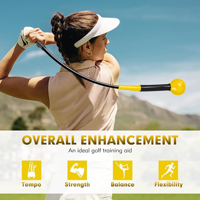GYMAX Golf Swing Trainer, Warm-Up Stick with Grip Trainer for Rhythm, Balance, Tempo & Strength, Right Handed Swing Speed Training Aid, Weighted Golf Club for Indoor Practice