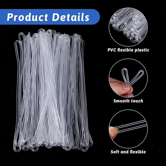 60-Piece Big Travel Luggage Name Tag Worm Loops, Clear Plastic Luggage Tag Loops Straps, 6.7 inch Transparent Luggage Tag Holder for Name Tags, ID Cards & Bag Accessories