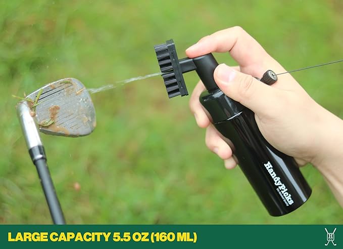 Handy Picks Golf Club Cleaner with Water Bottle Holds 5.5 OZ, Heavy Duty Metal Retractable Magnetic Clip, Waffle Microfiber Golf Towel, Ideal Water Brush Combo