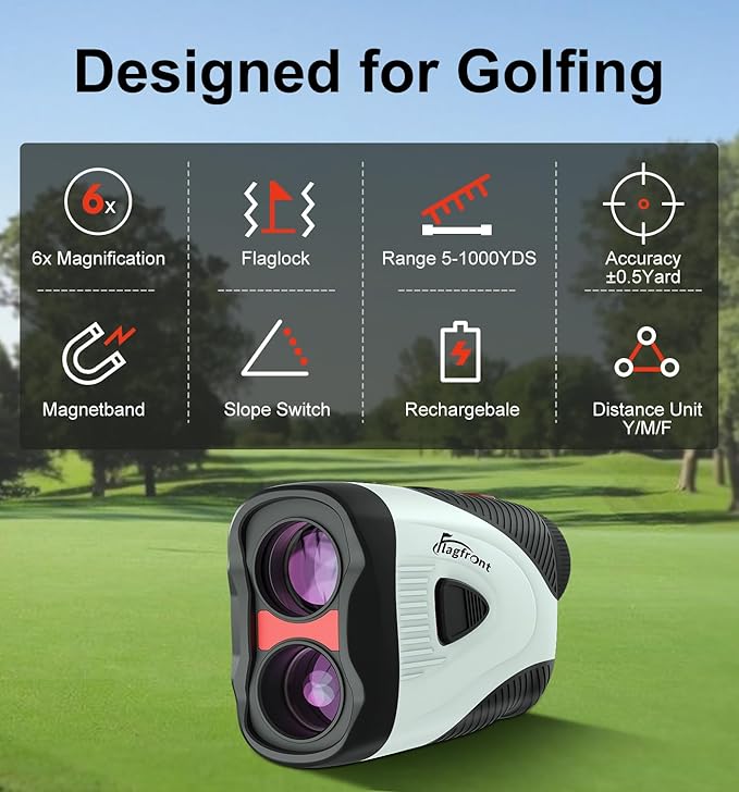 Golf Rangefinder with Slope & Pin Lock Vibration, 1000YD Golf Range Finder, 6X Magnification & HD LCD ， Rechargeable, with Magnetic Stripe,Laser Range Finder for Golf
