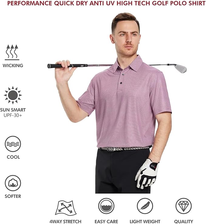 Golf Shirts for Men Dry Fit Short Sleeve Print Performance Moisture Wicking Polo Shirt