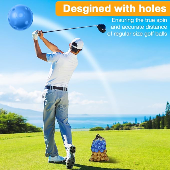 80 Pack Practice Golf Balls Limited Flight 42 mm Golf Training Airflow Hollow Plastic Ball for Women Men Indoor Outdoor Driving Range Swing Practice Home