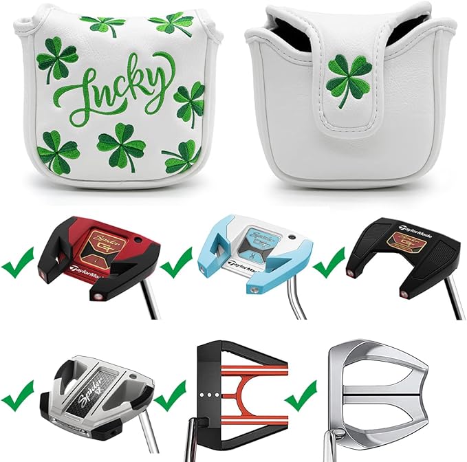 Golf Headcovers Live Lucky Golf Driver Covers Advanced Embroidery Fairway Wood Covers Hybrid Covers Mallet Blade Putter Head Covers Premium Leather Shamrock Golf Club Covers