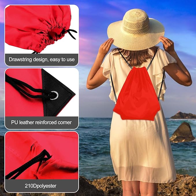 KUUQA 12 Pcs Drawstring Backpack Bags Sport Gym Sack Cinch Bags Bulk for School Traveling and Storage (Red)