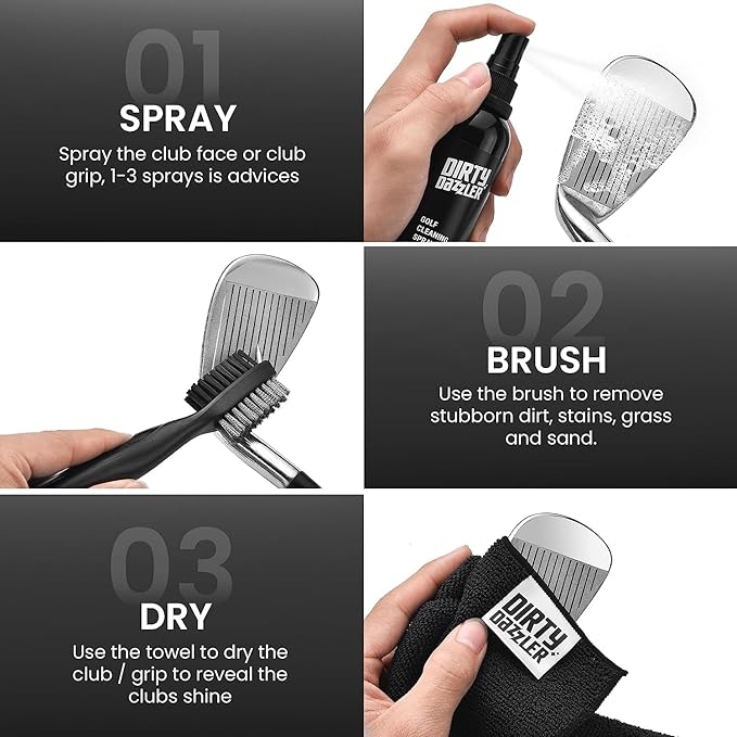 Golf Club Cleaning Kit - Includes a Groove Cleaner Tool with Golf Club Cleaner Brush, Towel and Golf Club Cleaner Spray